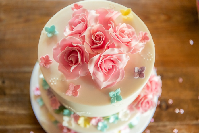 A cake with flowers on top